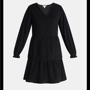 Time and Tru Long Sleeve Black Tiered V-Neck Dress